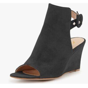YDN Black Elegant Wedge High Heel Slingback Sandals Open Toe Suede Ankle Bootie